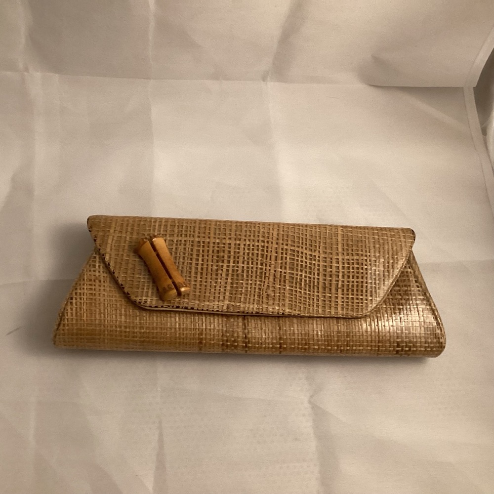 Retro plastified bamboo small bag with a change purse